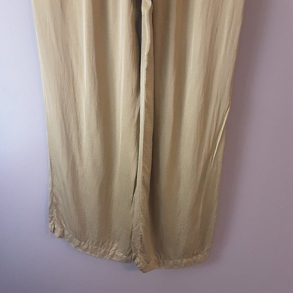 Made in Italy Giulia Dal Piano Gold Coloured Silky Flowy Wide Leg Pants Size L - Picture 5 of 16